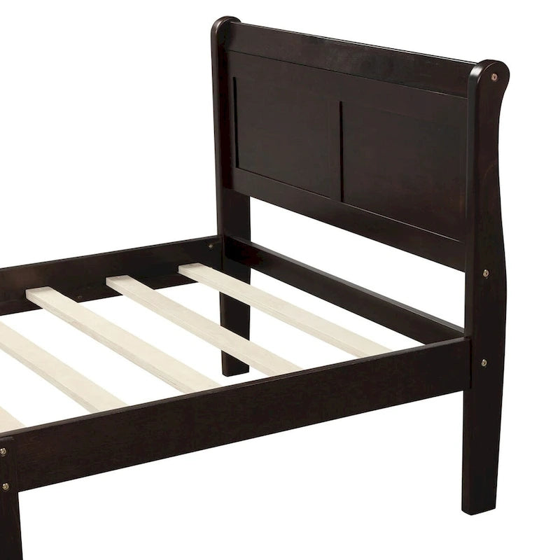 Cama de plataforma tipo trineo de madera Espresso / Blanca / Roble con cabecero y piecero – Individual / Matrimonial / Queen, para 1 persona