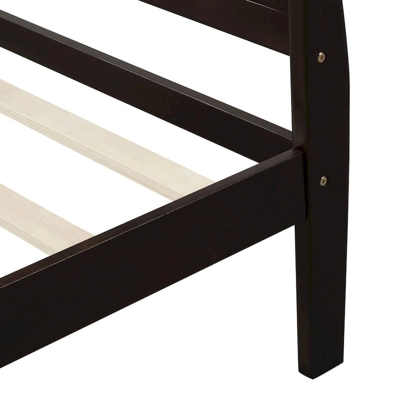 Cama de plataforma tipo trineo de madera Espresso / Blanca / Roble con cabecero y piecero – Individual / Matrimonial / Queen, para 1 persona