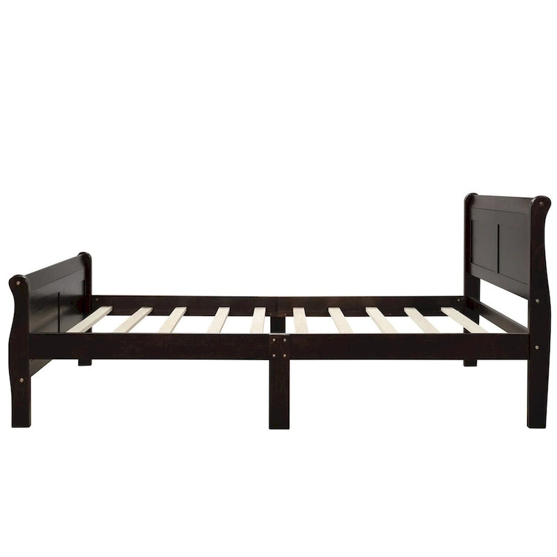 Cama de plataforma tipo trineo de madera Espresso / Blanca / Roble con cabecero y piecero – Individual / Matrimonial / Queen, para 1 persona