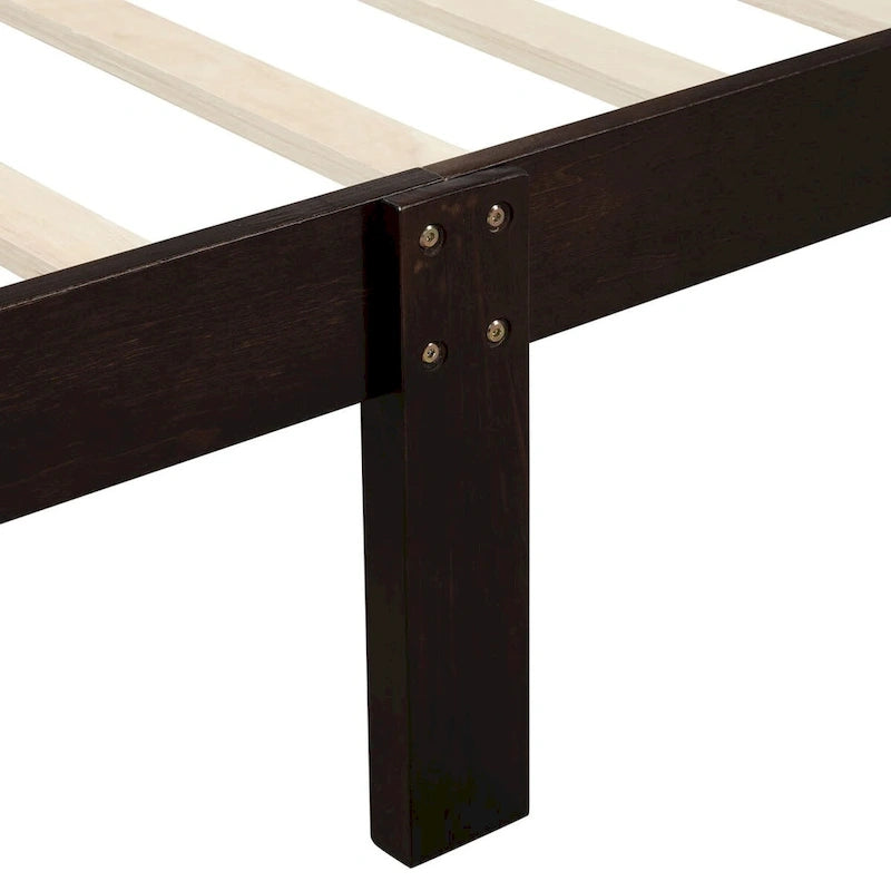 Cama de plataforma tipo trineo de madera Espresso / Blanca / Roble con cabecero y piecero – Individual / Matrimonial / Queen, para 1 persona