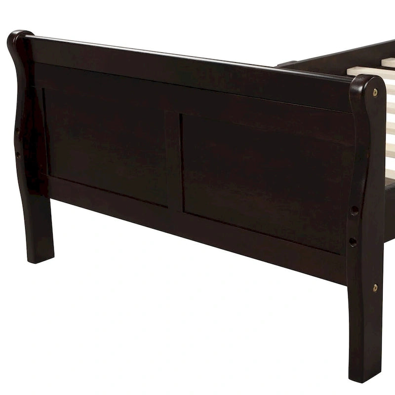 Cama de plataforma tipo trineo de madera Espresso / Blanca / Roble con cabecero y piecero – Individual / Matrimonial / Queen, para 1 persona