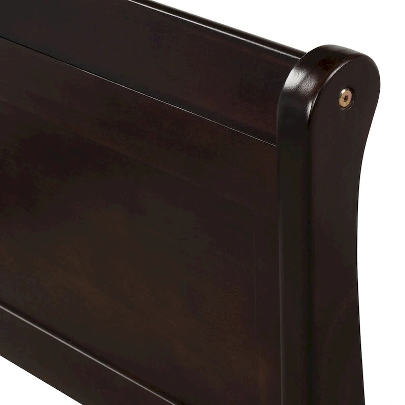 Cama de plataforma tipo trineo de madera Espresso / Blanca / Roble con cabecero y piecero – Individual / Matrimonial / Queen, para 1 persona