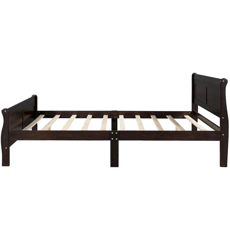 Cama de plataforma tipo trineo de madera Espresso / Blanca / Roble con cabecero y piecero – Individual / Matrimonial / Queen, para 1 persona