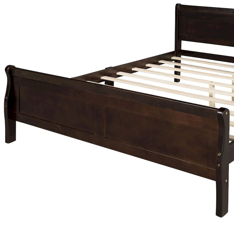 Cama de plataforma tipo trineo de madera Espresso / Blanca / Roble con cabecero y piecero – Individual / Matrimonial / Queen, para 1 persona