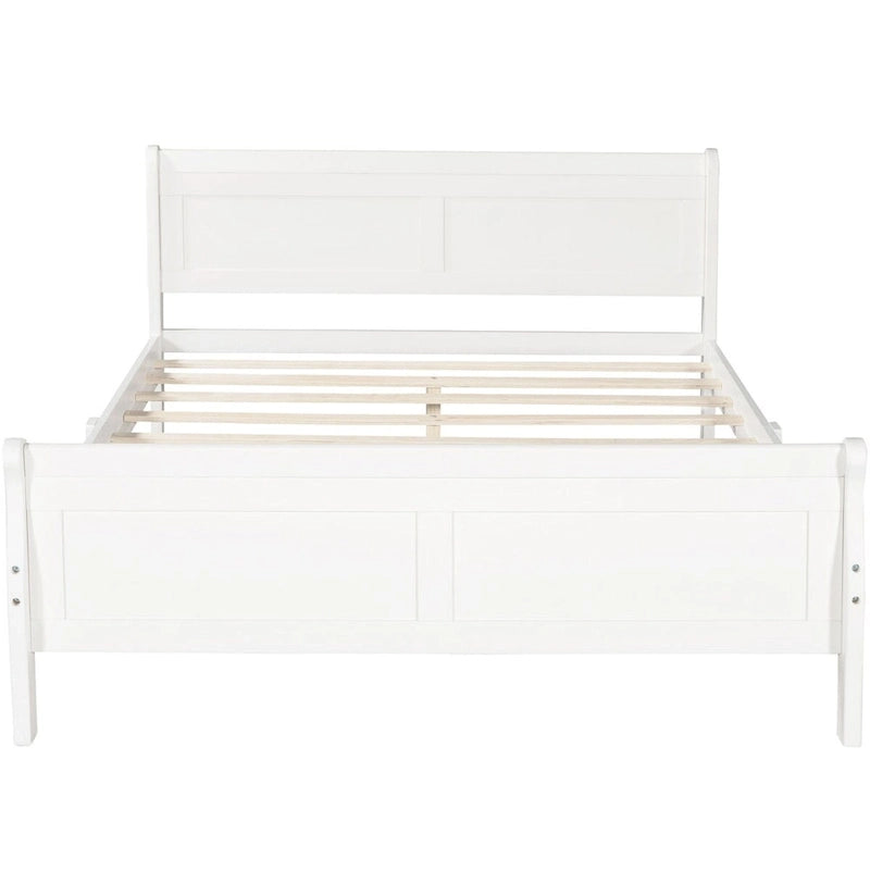 Cama de plataforma tipo trineo de madera Espresso / Blanca / Roble con cabecero y piecero – Individual / Matrimonial / Queen, para 1 persona
