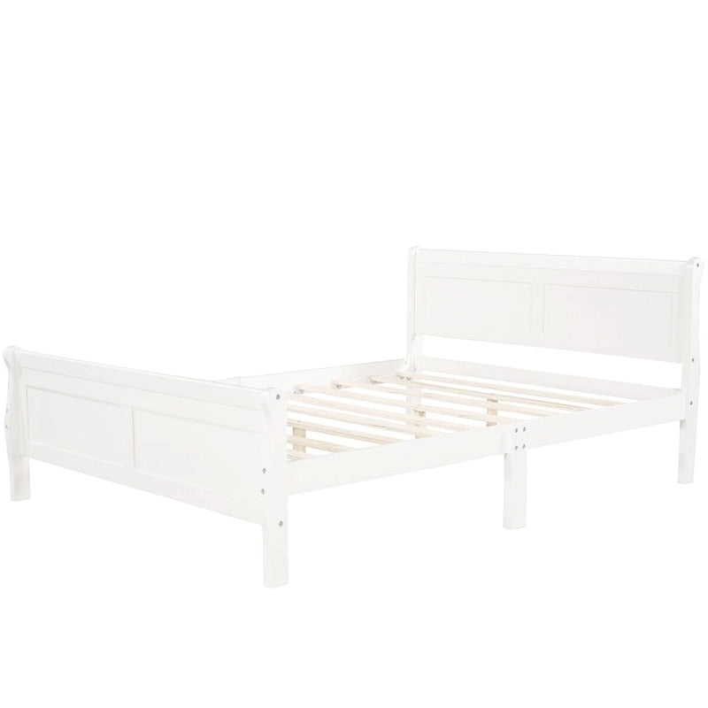 Cama de plataforma tipo trineo de madera Espresso / Blanca / Roble con cabecero y piecero – Individual / Matrimonial / Queen, para 1 persona