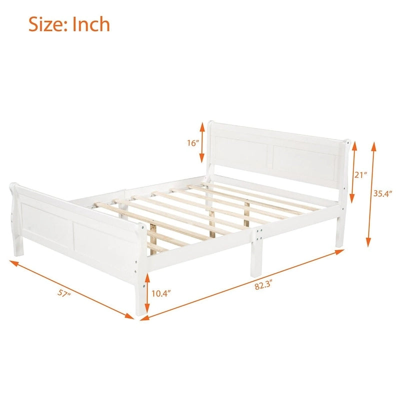 Cama de plataforma tipo trineo de madera Espresso / Blanca / Roble con cabecero y piecero – Individual / Matrimonial / Queen, para 1 persona