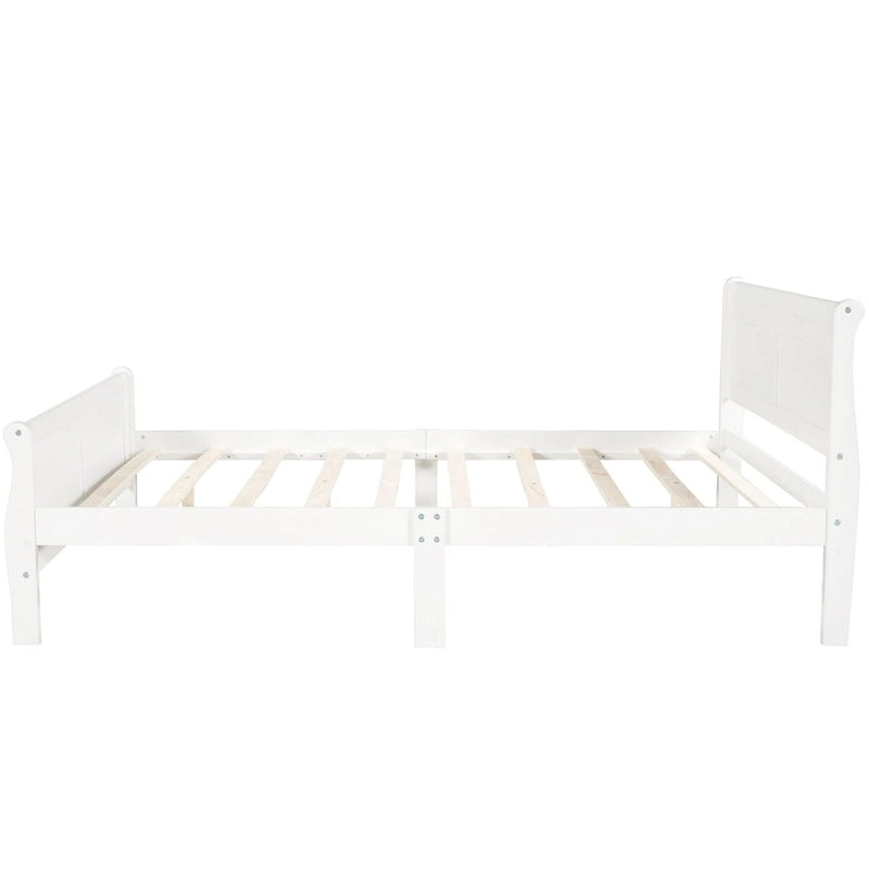 Cama de plataforma tipo trineo de madera Espresso / Blanca / Roble con cabecero y piecero – Individual / Matrimonial / Queen, para 1 persona