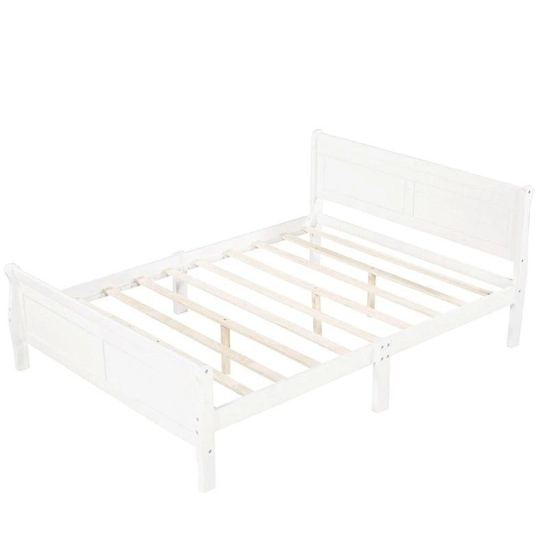 Cama de plataforma tipo trineo de madera Espresso / Blanca / Roble con cabecero y piecero – Individual / Matrimonial / Queen, para 1 persona
