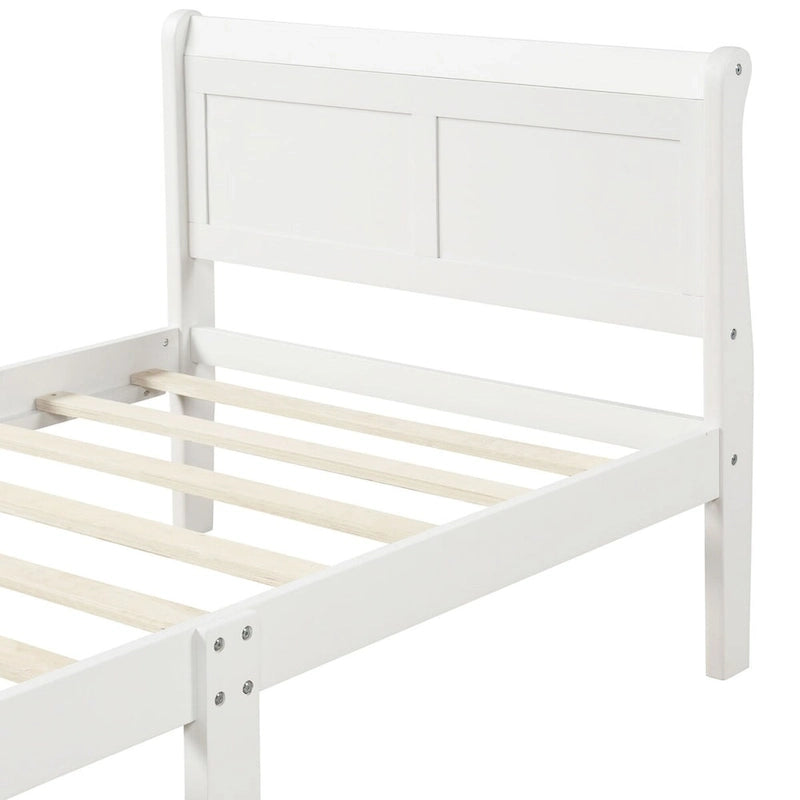 Cama de plataforma tipo trineo de madera Espresso / Blanca / Roble con cabecero y piecero – Individual / Matrimonial / Queen, para 1 persona