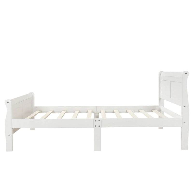 Cama de plataforma tipo trineo de madera Espresso / Blanca / Roble con cabecero y piecero – Individual / Matrimonial / Queen, para 1 persona