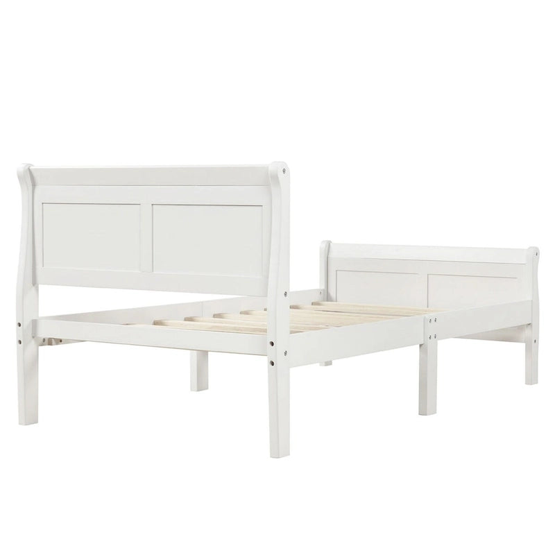 Cama de plataforma tipo trineo de madera Espresso / Blanca / Roble con cabecero y piecero – Individual / Matrimonial / Queen, para 1 persona