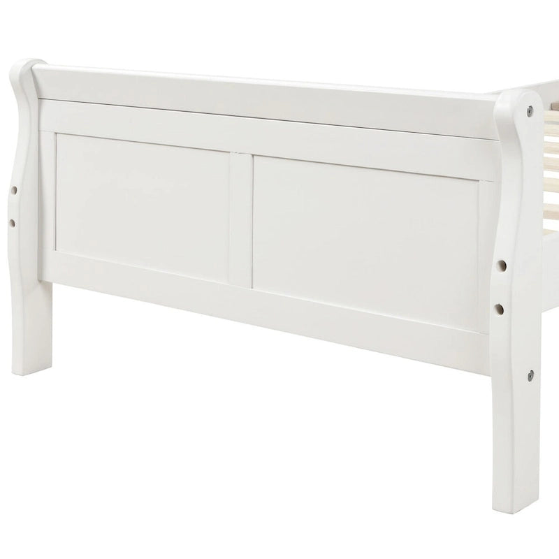 Cama de plataforma tipo trineo de madera Espresso / Blanca / Roble con cabecero y piecero – Individual / Matrimonial / Queen, para 1 persona