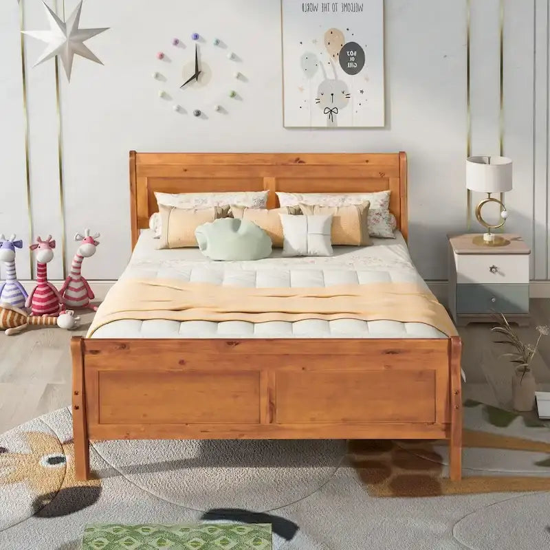 Cama de plataforma tipo trineo de madera Espresso / Blanca / Roble con cabecero y piecero – Individual / Matrimonial / Queen, para 1 persona