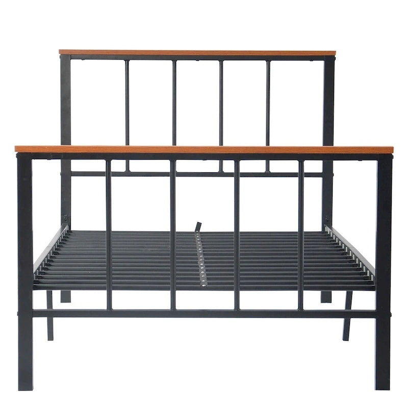 Base de cama con plataforma de metal negro con cabecera y pie de cama cruzados, individual/matrimonial/queen, 1-2 personas