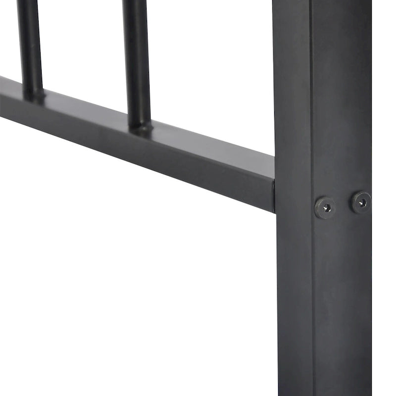 Base de cama con plataforma de metal negro con cabecera y pie de cama cruzados, individual/matrimonial/queen, 1-2 personas