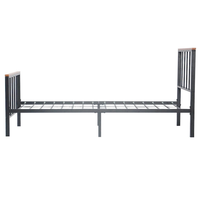 Base de cama con plataforma de metal negro con cabecera y pie de cama cruzados, individual/matrimonial/queen, 1-2 personas