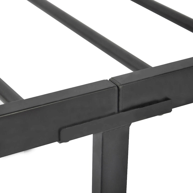 Base de cama con plataforma de metal negro con cabecera y pie de cama cruzados, individual/matrimonial/queen, 1-2 personas