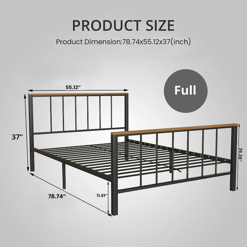 Base de cama con plataforma de metal negro con cabecera y pie de cama cruzados, individual/matrimonial/queen, 1-2 personas