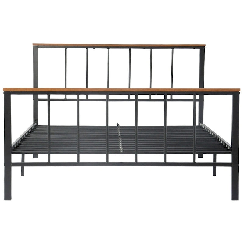 Base de cama con plataforma de metal negro con cabecera y pie de cama cruzados, individual/matrimonial/queen, 1-2 personas