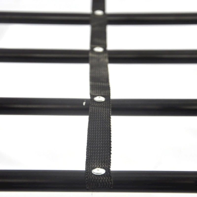 Base de cama con plataforma de metal negro con cabecera y pie de cama cruzados, individual/matrimonial/queen, 1-2 personas