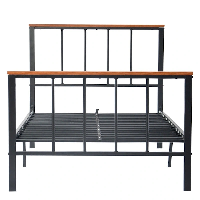 Base de cama con plataforma de metal negro con cabecera y pie de cama cruzados, individual/matrimonial/queen, 1-2 personas