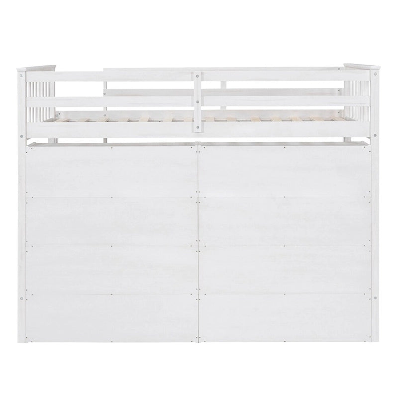 Cama alta individual blanca/gris con 8 estantes de almacenamiento y escalera, capacidad para 1 persona