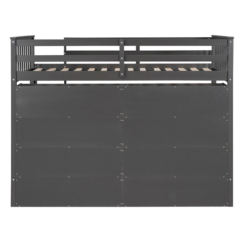 Cama alta individual blanca/gris con 8 estantes de almacenamiento y escalera, capacidad para 1 persona