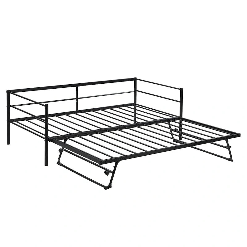 Cama de día individual de metal negro con nido elevable, para 2 personas, estilo industrial