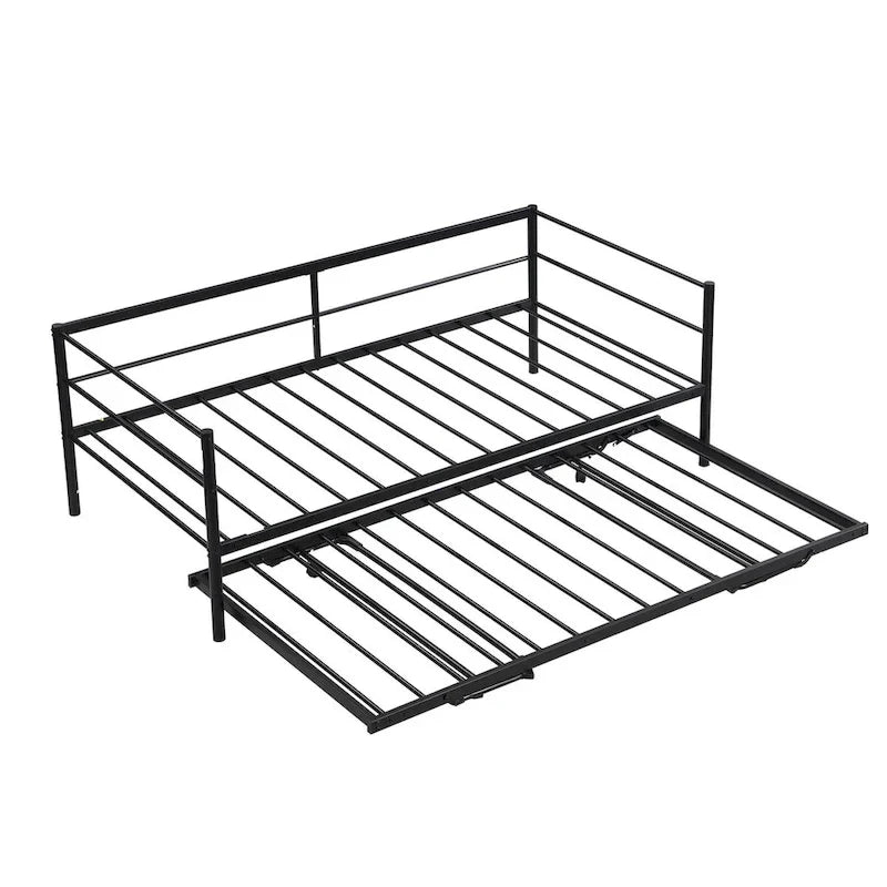 Cama de día individual de metal negro con nido elevable, para 2 personas, estilo industrial