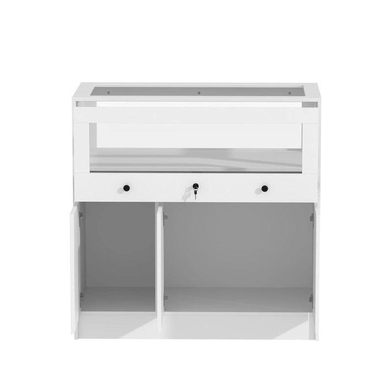Vitrina Blanca de Madera con Tapa de Cristal, Puertas con Cerradura y Cajón, 1 Persona