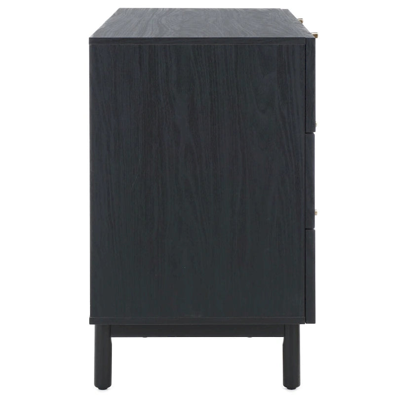 Cómoda de 6 cajones con frente de malla de ratán y tiradores dorados – Negro / Blanco blanqueado / Nogal / Roble / Negro envejecido