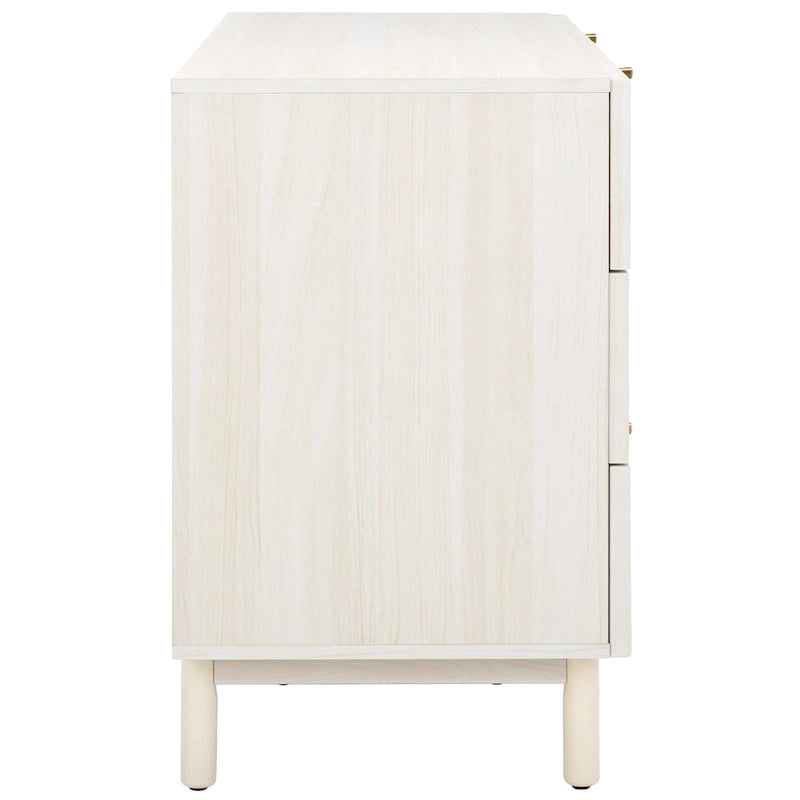 Cómoda de 6 cajones con frente de malla de ratán y tiradores dorados – Negro / Blanco blanqueado / Nogal / Roble / Negro envejecido